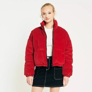 Urban Outfitters Red Corduroy Cropped Puffer Jacket